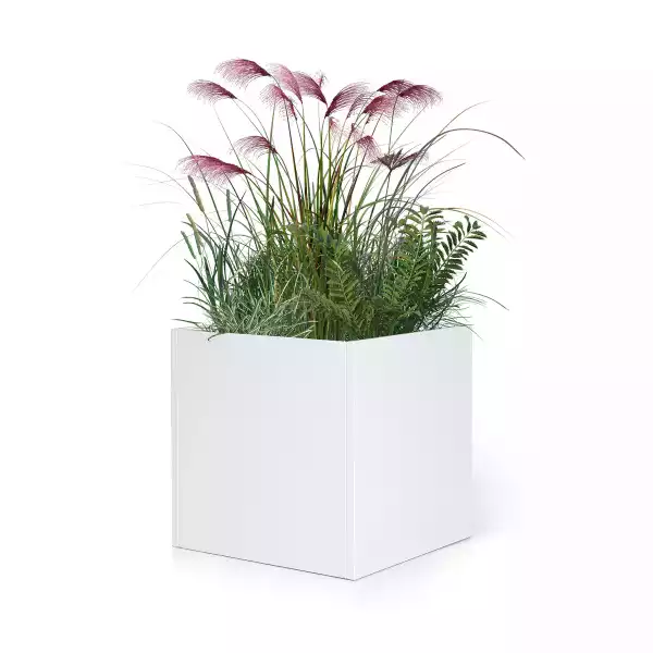 White steel flowerpot Square outdoor flowerpot Galvanized steel flowerpot box Indoor metal large flowerpot Cube heavy duty flowerpot Modern commercial residential tree garden deck garden