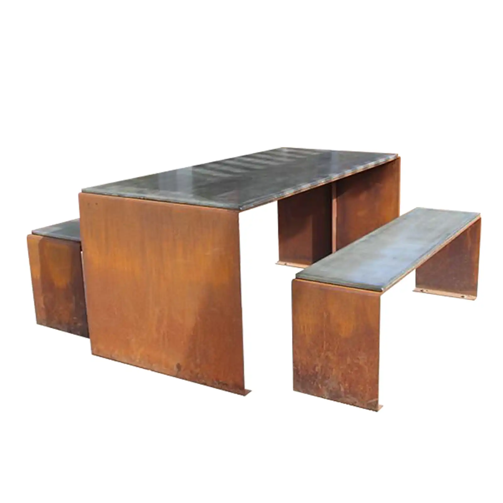 Weathering steel outdoor table and chair, metal table and chair combination, outdoor furniture table and chair(This product is a customized product, please contact customer service for a quote)